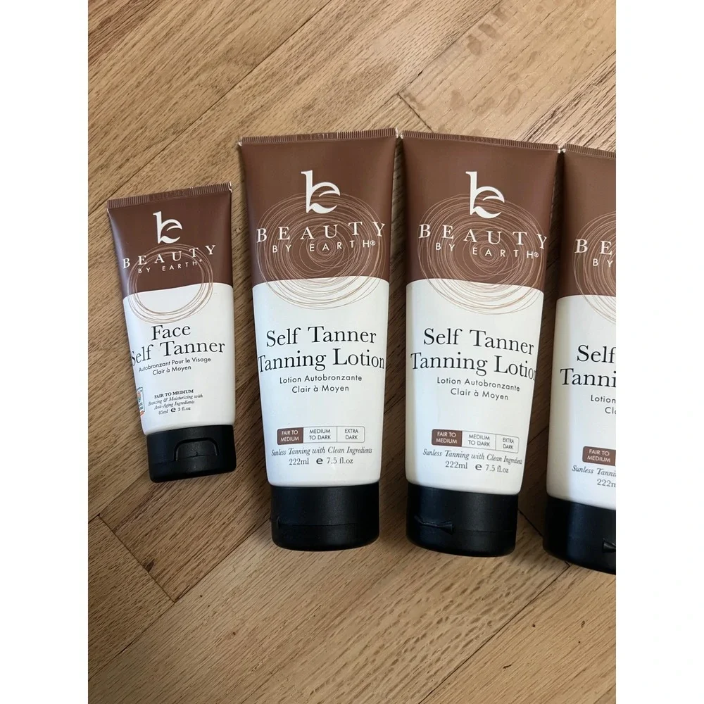 Beauty by Earth Self Tanner Tanning Lotion & Face Tanner Set Fair to Medium NEW